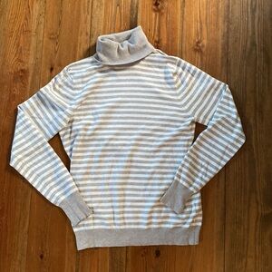 Silk/Cashmere/Wool Camel & Cream Striped Turtleneck Sweater